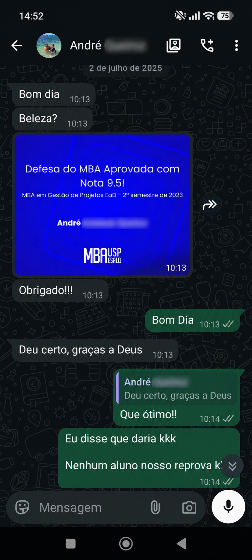 Print com informações de privacidade borradas